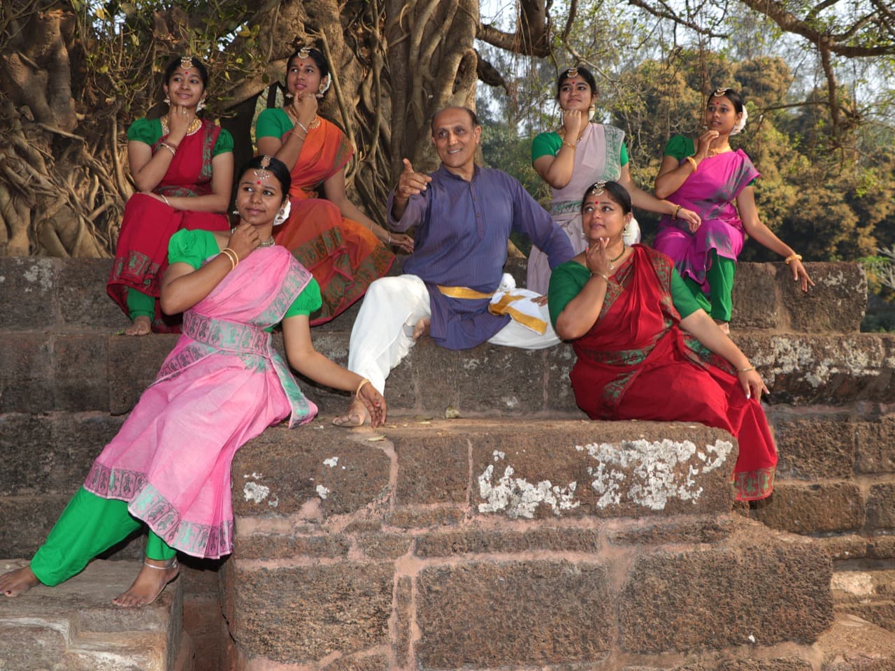 With the troupe at a temple